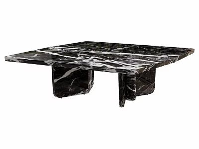Black Marble Square Table With Natural White Veins Modern Design Structure 3d model