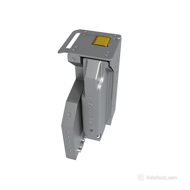 Gray Metal Mechanical Component With Yellow Square Element And Fixing Holes 3d model 