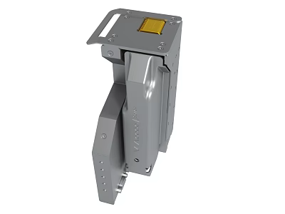 Gray Metal Mechanical Component With Yellow Square Element And Fixing Holes 3d model