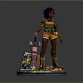 Game Movie Character With Curly Hair Colorful Outfit Pink Spray Gun Painted Base