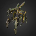 Futuristic Mechanical Creature With Multiple Metallic Limbs And Green Glowing Accents