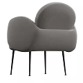 Modern Gray Upholstered Accent Chair With Curved Arms And Black Slim Metal Legs
