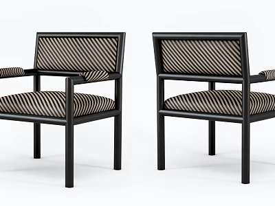 Modern Dining Chairs With Armrests Striped Seat And Backrest Black Frame Design 3d model