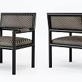 Modern Dining Chairs With Armrests Striped Seat And Backrest Black Frame Design