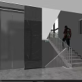 Modern Building Interior With Elevator Marble Walls And Staircase Person Standing 3d model