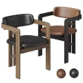 Modern Wooden Frame Dining Chairs With Black And Brown Leather Seats And Armrests
