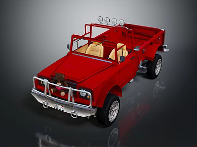 Red Vintage Off Road Convertible Car With Beige Seats And Roof Spotlights 3d model