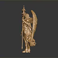 Golden Female Statue With Wings And Armor Holding Scepter On Black Background