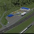 Aerial Planning of Gas Station Complex with Parking Lot Buildings Roads and Greenery