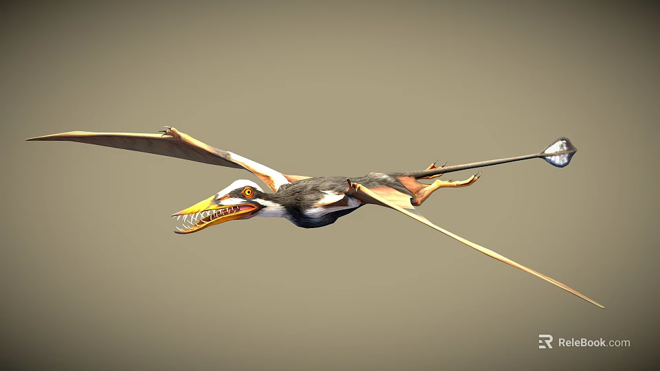 Ancient Pterosaur Flying With Spread Wings And Sharp Teeth Visible 3d model 