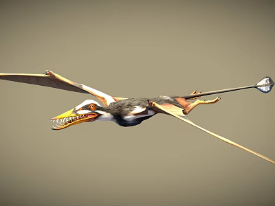 Ancient Pterosaur Flying With Spread Wings And Sharp Teeth Visible 3d model