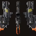 Tactical Revolver With Orange Textured Grip Black Body Red Dot Scope And Yellow Label