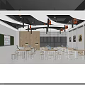 Modern Open Laboratory Interior Design With Tables Chairs Equipment Hanging Lights And Blackboard