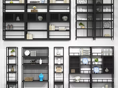 Modern Storage Shelving Units Design With Open Shelves Decorative Items Books Vases And Green Plants 3d model