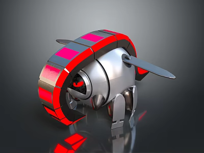 Mechanical Game Movie Character 3D Render With Red Silver Circular Structure And Propeller 3d model