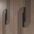 Wooden Surface Furniture Handles Featuring Curved Line Patterns And Unique Shapes