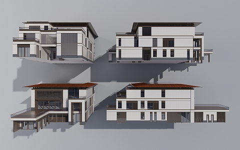 Modern single-family villa three-storey villa 3d model