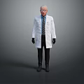 A Man Wearing White Doctor Coat Glasses Striped Tie Black Pants And Shoes