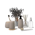 Stylish Modern Bathroom Accessories With Soap Dispenser Diffuser And Dried Flower Vase