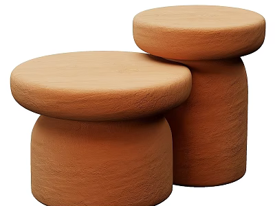 Two Terracotta Round Functional Tables With Textured Surface And Stackable Design 3d model