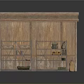 Rustic Wooden Wall Corner With Metal Shelves Holding Household Items Baskets Books And Jars