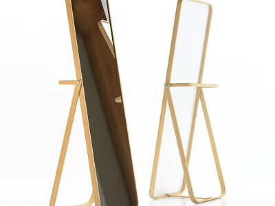 Two Modern Standing Mirrors With Golden A Shaped Stand And Dark White Reflective Surfaces 3d model