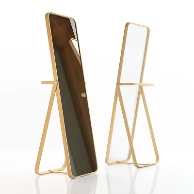 Two Modern Standing Mirrors With Golden A Shaped Stand And Dark White Reflective Surfaces 3d model