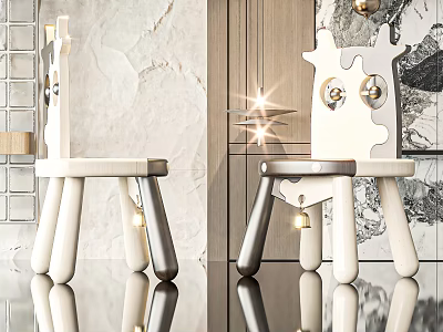 Light Luxury Modern Children's Chair For Kitchen With White Gray Color And Metal Legs 3d model