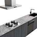 Modern Gray Kitchen Island Cabinets With Stone Countertop Gas Stove Sink And Range Hood
