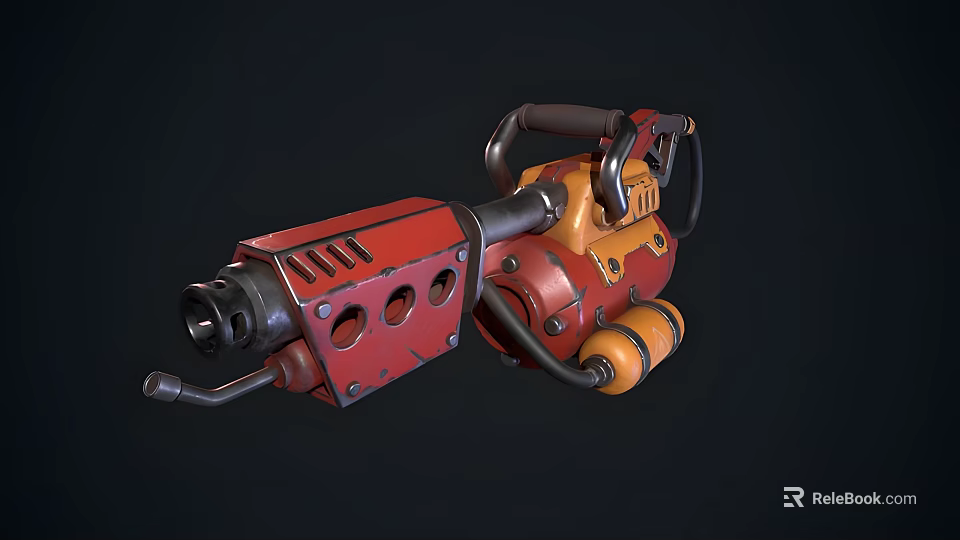Industrial Pneumatic Jackhammer Tool With Red Orange Body Mechanical Handle And Hose For Construction Applications 3d model 