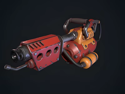 Industrial Pneumatic Jackhammer Tool With Red Orange Body Mechanical Handle And Hose For Construction Applications 3d model