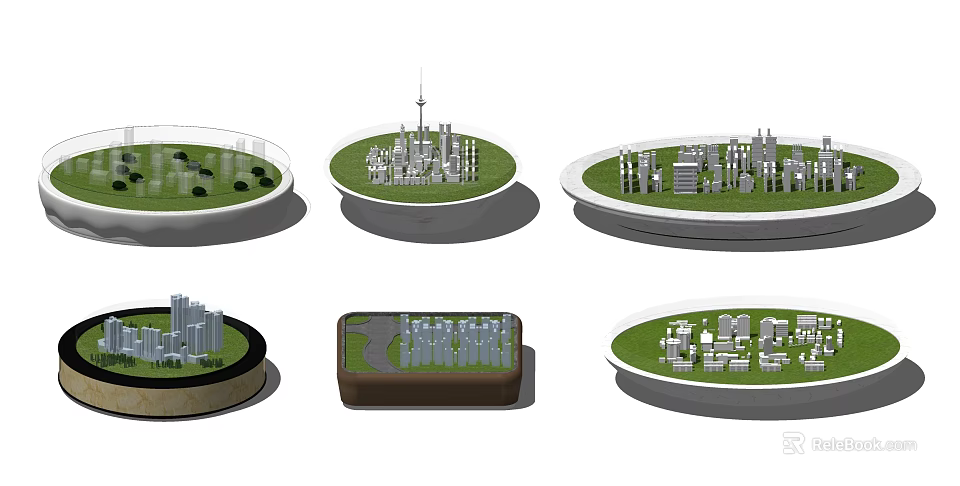 Commercial Equipment Displaying Urban Architectural Models With Green Turf And Various Bases 3d model 