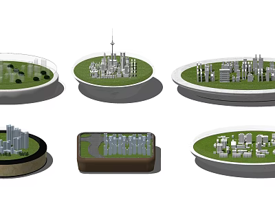 Commercial Equipment Displaying Urban Architectural Models With Green Turf And Various Bases 3d model