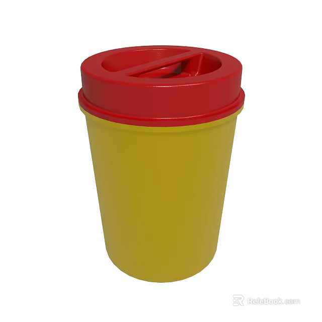 Yellow Plastic Trash Bin With Red Lid And Opening Design For Waste Disposal 3d model 