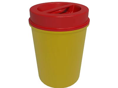 Yellow Plastic Trash Bin With Red Lid And Opening Design For Waste Disposal 3d model