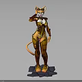 Anthropomorphic Cat Character In Golden Armor With Orange Accents Standing On Stone Base