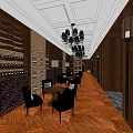 Elegant Club Interior With Wooden Wine Racks Chandeliers And Leather Dining Chairs