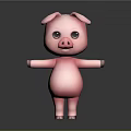Cute Pink Pig Cartoon Character 3D Model Standing with Open Arms on Dark Background