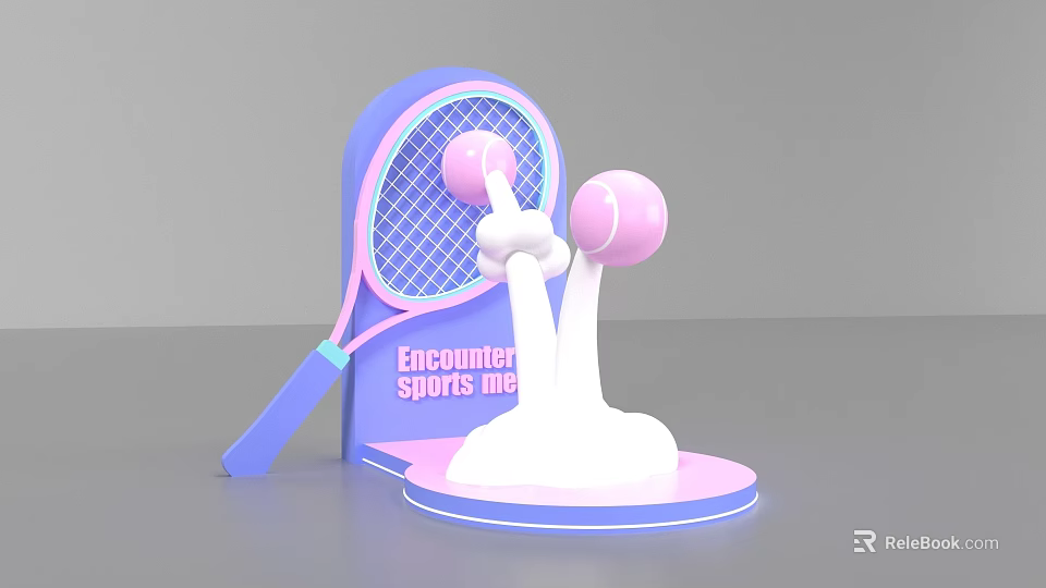 Tennis Themed Photo Check in Spot with Blue Racket Pink Balls Encounter Sports me Text 3d model 