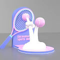 Tennis Themed Photo Check in Spot with Blue Racket Pink Balls Encounter Sports me Text