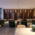 Modern Hotpot Restaurant Spacious Interior With Pendant Lights Wooden Tables Chairs And Green Plants