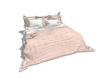 Double Bed With Pink Quilt And White Pillows In Cozy Bedroom Setting 3d model