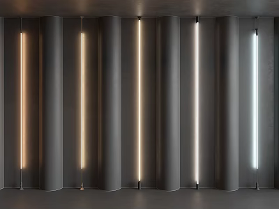 Modern Minimalist Gray Wall Design With Vertical Cylindrical Structures And Integrated Lighting 3d model