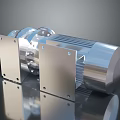 Shiny Silver Industrial Motor with Metal Housing Cooling Fins and Mounting Plates