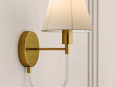 Modern Minimalist Wall Lamp With Golden Curved Arm And Fabric Shade On Light Wall 3d model