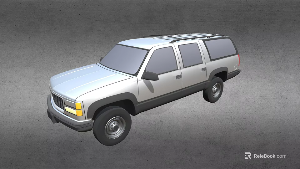 Silver Four Door SUV With Roof Rack Classic Design And Large Wheels 3d model 