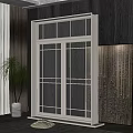 Bright Modern Floor-to-Ceiling Window With White Frame Grid Glass And Potted Plant In Interior Space