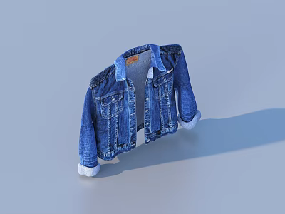 Blue Denim Jacket Classic Style With Collar Buttoned Design And Cuffed Sleeves 3d model