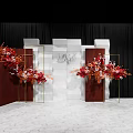 Elegant Wedding Decor With Red Orange Flowers White Brown Backdrop And Gold Frames