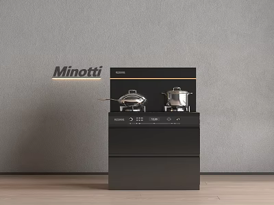 Minotti Black Cooking Stove With Two Pots On Modern Kitchen Counter 3d model